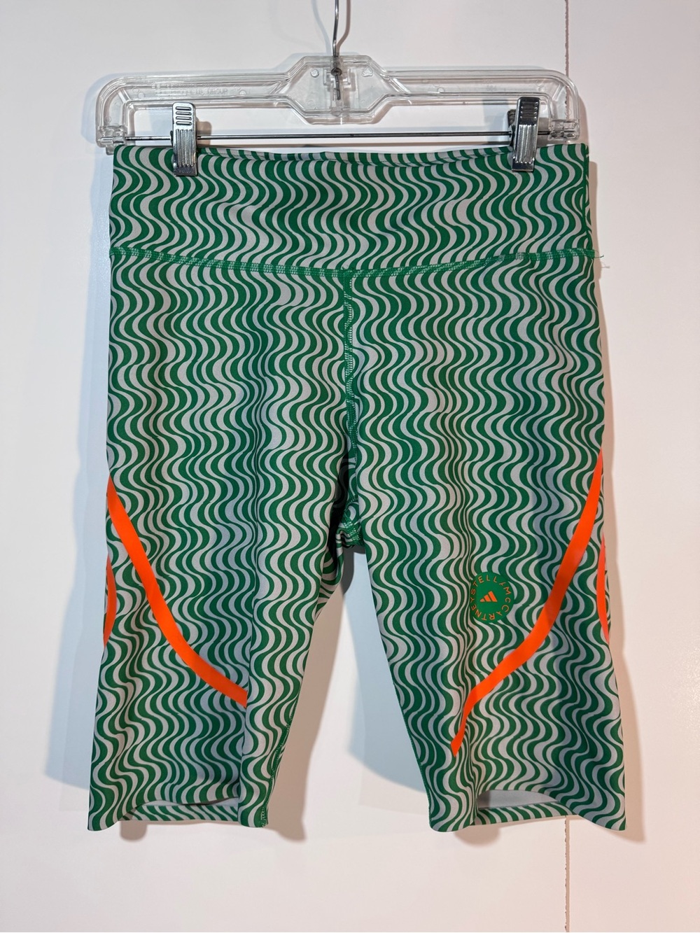 Adidas by Stella McCartney Green Wave Print Bike Shorts Size M